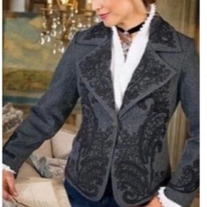 Soft Surroundings Eaton Manor Jacket Gray with Black Embroiderey